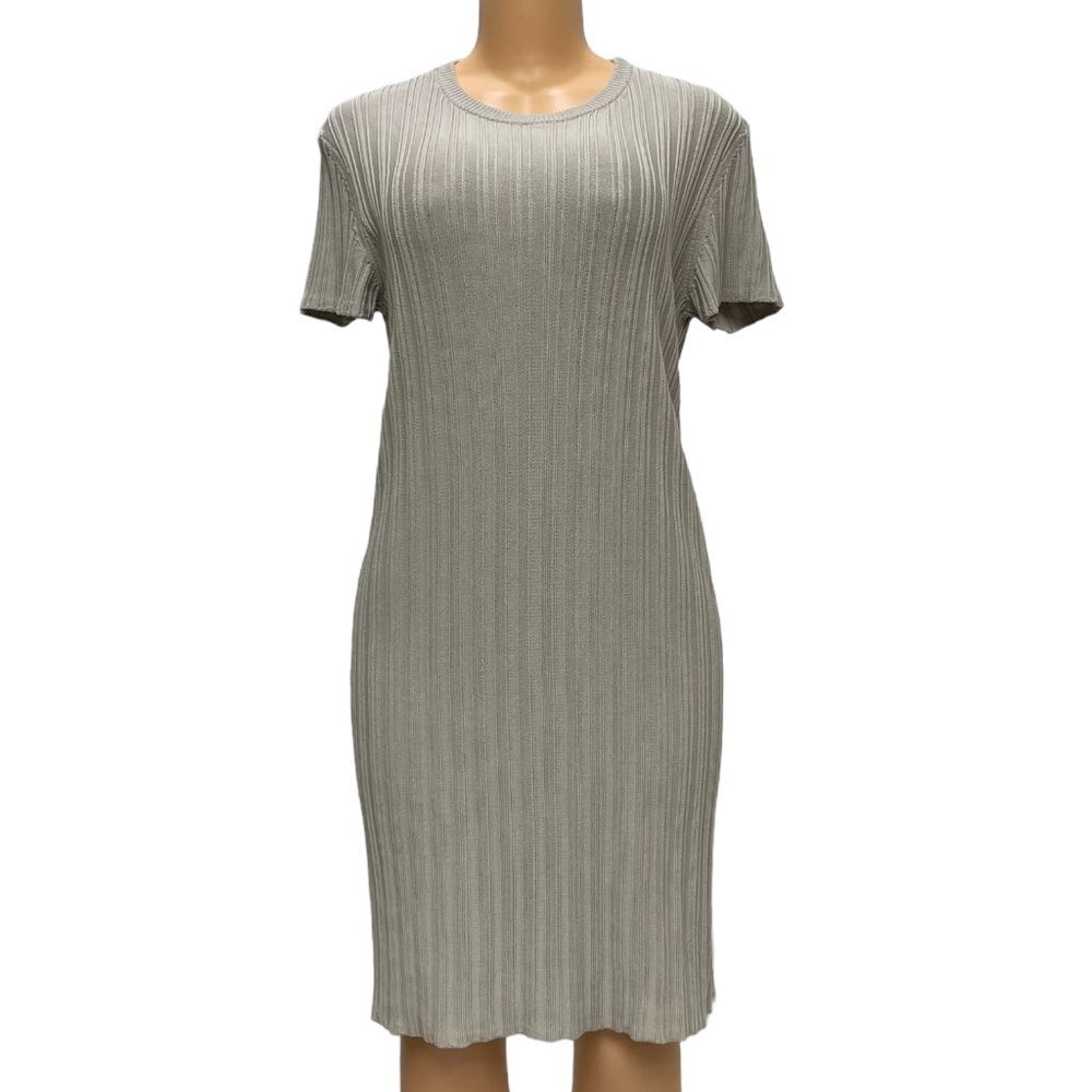 MM Lafleur Beige Short Sleeve Pullover Dress Textured Knitted 100 Cotton Size M
